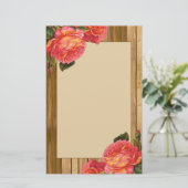 Prachtige roze rozen met roestvrij  hout briefpapier (Staand voorkant)