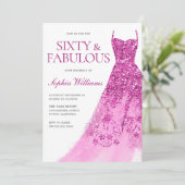 Prachtige Roze Sparkle Dress 60ste Verjaardag Part Kaart (Staand voorkant)