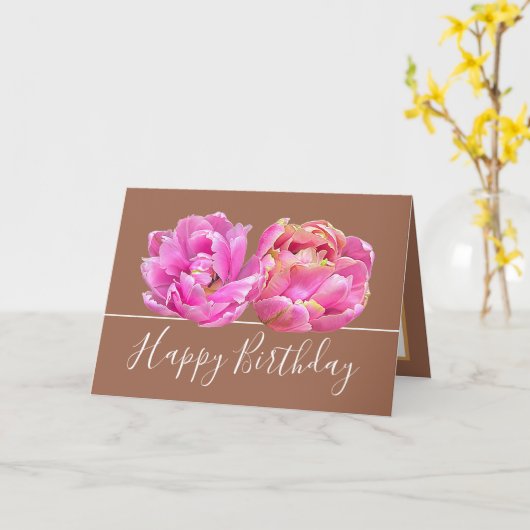 Prachtige Roze Tulp  Bloemen Boeket Verjaardag Kaart (Gele Bloem)