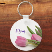 Prachtige roze tulpen met tekst sleutelhanger (Voorkant)