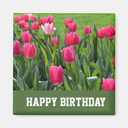 prachtige roze tulptiel met bloemen gefeliciteerd  magneet (Voorkant)