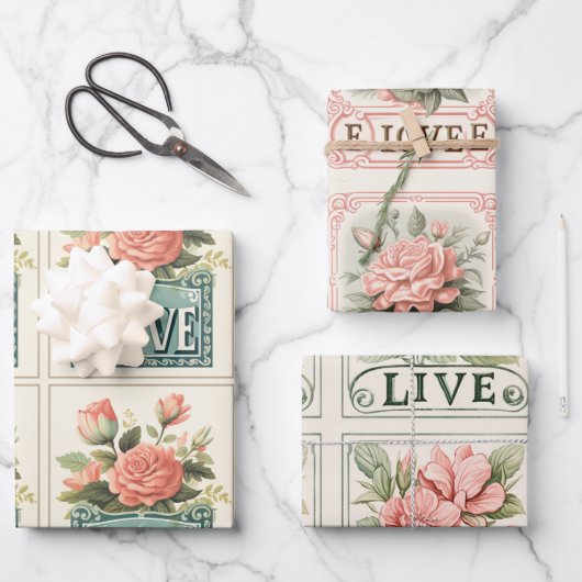 Prachtige roze Valentijnse  bloemen Inpakpapier Vel (Voorkant)