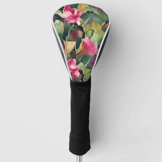 Prachtige roze ventilator en tropisch lederen patr golfheadcover (Voorkant)