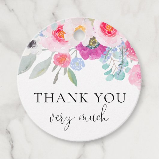 Prachtige Roze Waterverf Anemoon Bedankjes Bedankjes Labels (Voorkant)
