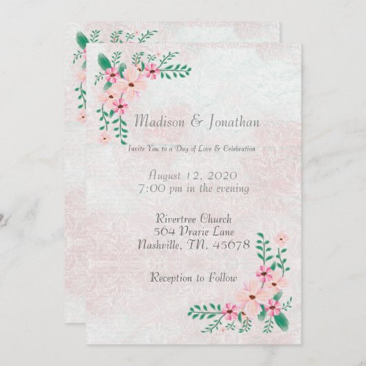 Prachtige roze Waterverf bruiloft Kaart (Voorkant / Achterkant)