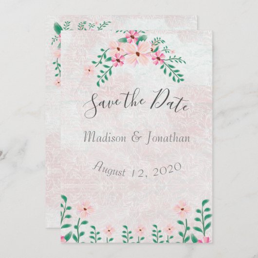 Prachtige roze Waterverf bruiloft Save The Date (Voorkant / Achterkant)