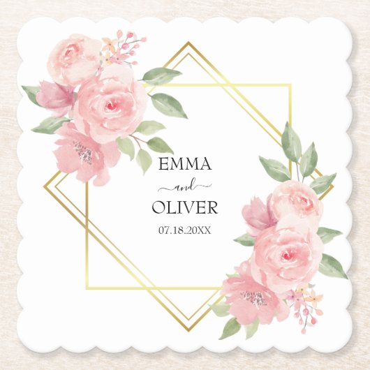 Prachtige roze Waterverf Rozen Kartonnen Onderzetters (Voorkant)