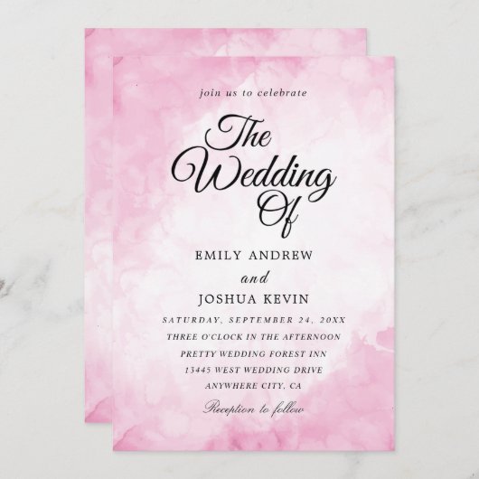 prachtige roze waterverf trouwuitnodigingen kaart (Voorkant / Achterkant)