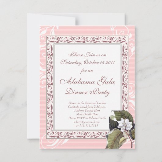 Prachtige roze witte Magnolia Formele Dinner Party Kaart (Achterkant)