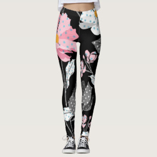 Prachtige roze, zwart, grijs Abstracte Floral Legg Leggings