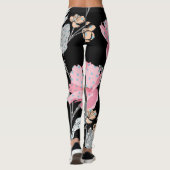 Prachtige roze, zwarte, grijze Abstracte Floral Le Leggings (Achterkant)