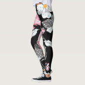 Prachtige roze, zwarte, grijze Abstracte Floral Le Leggings (Links)