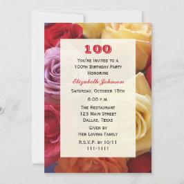 Prachtige Rozen 100ste Verjaardagsfeestuitnodiging Kaart