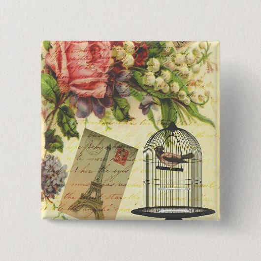 Prachtige rozen bloemen Eiffeltoren Vierkante Button 5,1 Cm (Voorkant)