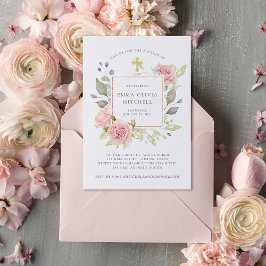 Prachtige Rozen | Elegant Pink Floral Baptisme Kaart