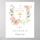 Prachtige Rozen | Elegant Pink Floral Baptisme Poster (Voorkant)
