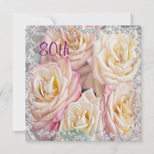 Prachtige Rozen en diamanten 80ste verjaardag Kaart (Voorkant)