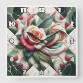 Prachtige Rozen mozaïekkunst met kleurrijke blader Vierkante Klok (Voorkant)