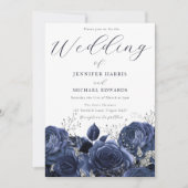 Prachtige Rozen van de marine Indigo & Silver Wedd Kaart (Voorkant)