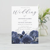 Prachtige Rozen van de marine Indigo & Silver Wedd Kaart (Staand voorkant)