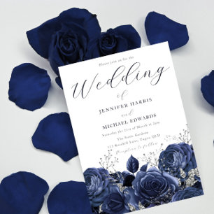 Prachtige Rozen van de marine Indigo & Silver Wedd Kaart