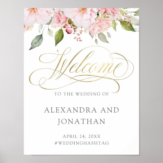 Prachtige Rozen | Welkom Floral Gold Weduwschap Poster (Voorkant)