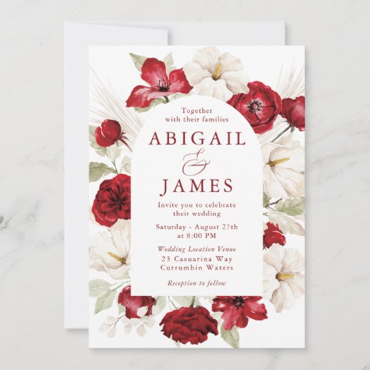 Prachtige Ruby Red & White Bloemen bruiloft Kaart (Voorkant)