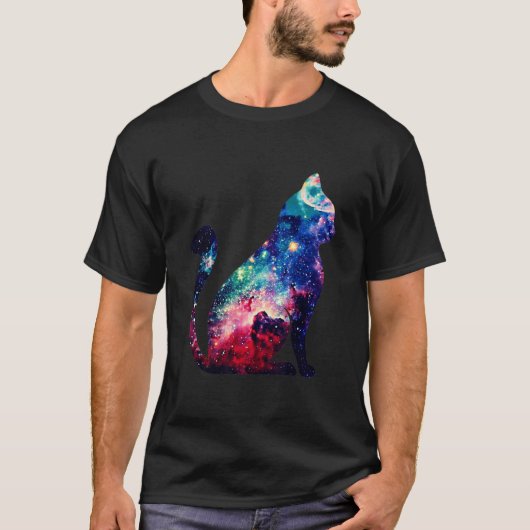 Prachtige ruimte-nebula Galaxy Cat Silhouette T-Sh T-shirt (Voorkant)