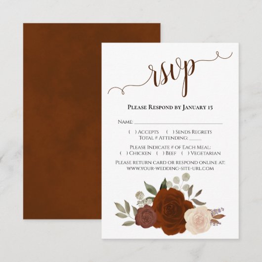 Prachtige Rust Oranje Waterverf Rozen bruiloft RSVP Kaartje (Voorkant / Achterkant)