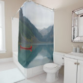 Prachtige rustige Lake Red Canoe boot Douchegordijn (In situ)