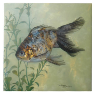 Prachtige Ryukin Calico Goldfish Tile Tegeltje