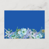 Prachtige saffier blauw bloemenbruiloft details in informatiekaartje (Achterkant)