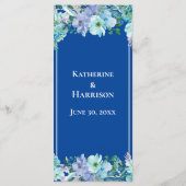 Prachtige saffier blauw bloemenbruiloft menu (Achterkant)