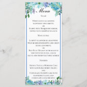 Prachtige saffier blauw bloemenbruiloft menu (Voorkant)