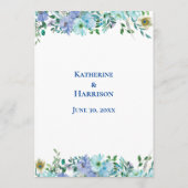 Prachtige saffier blauw bloemenbruiloft menu (Achterkant)