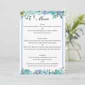 Prachtige saffier blauw bloemenbruiloft menu (Staand voorkant)
