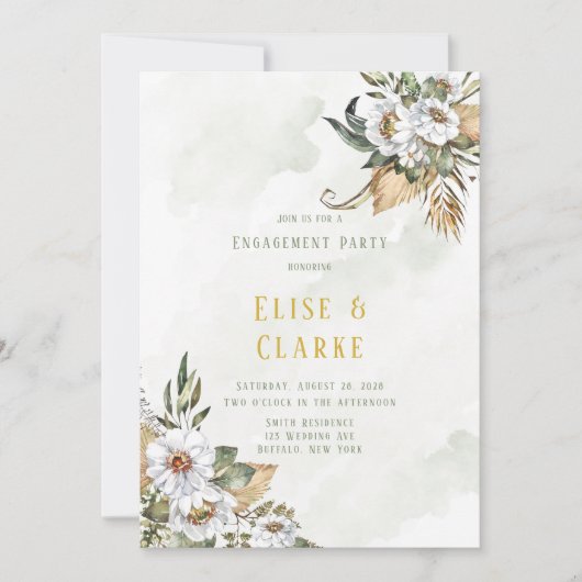 Prachtige Sage en White Peony Engagement Party Kaart (Voorkant)