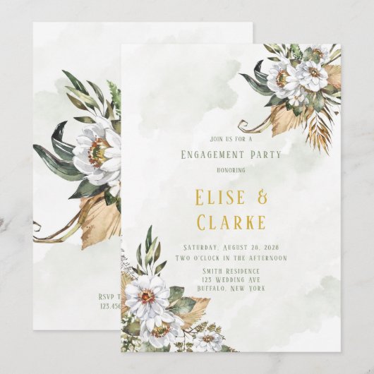 Prachtige Sage en White Peony Engagement Party Kaart (Voorkant / Achterkant)