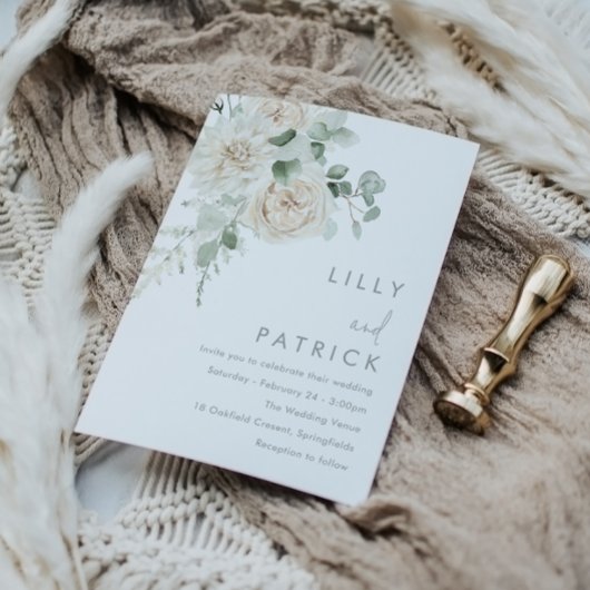 Prachtige Salie & Beige Wit Bloemen Bruiloft Kaart