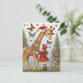 Prachtige Santa Giraffe en kind Briefkaart (Staand voorkant)