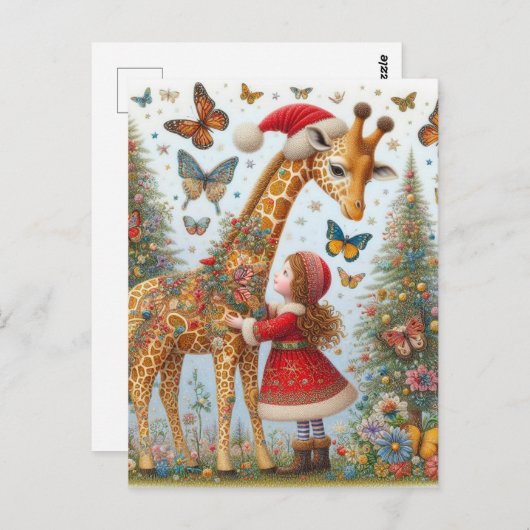 Prachtige Santa Giraffe en kind Briefkaart (Voorkant / Achterkant)