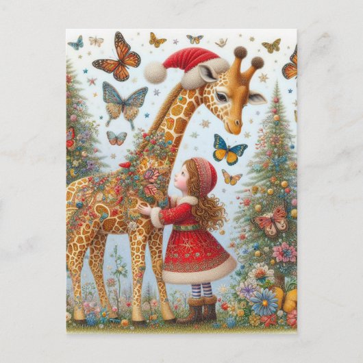 Prachtige Santa Giraffe en kind Briefkaart (Voorkant)