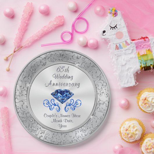 Prachtige Sapphire 65th Wedding Jubileum Borden Papieren Bordje (Feest)