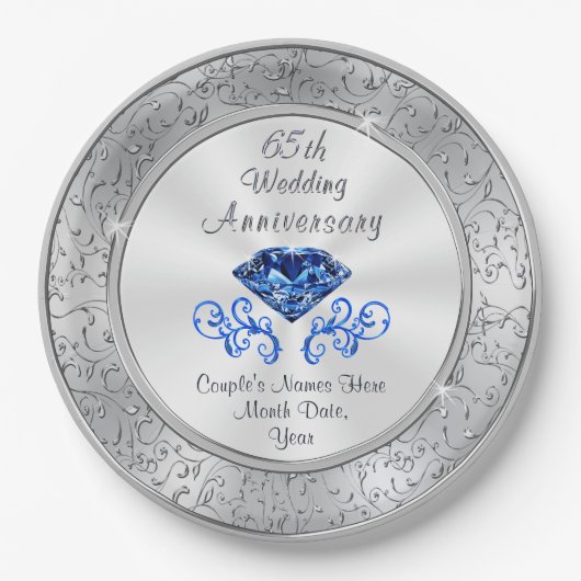 Prachtige Sapphire 65th Wedding Jubileum Borden Papieren Bordje (Voorkant)