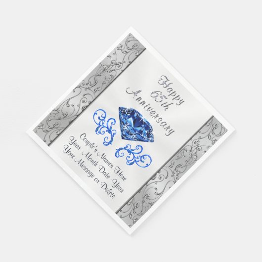 Prachtige Sapphire 65th Wedding Jubileum servetten (Hoek)