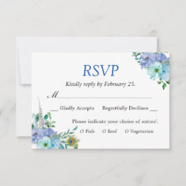 Prachtige Sapphire Blue Floral Chic Bruiloft RSVP