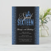 Prachtige Sapphire Blue Sweet 16 Party Uitnodiging (Staand voorkant)