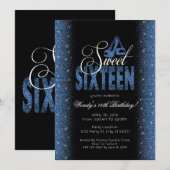Prachtige Sapphire Blue Sweet 16 Party Uitnodiging (Voorkant / Achterkant)