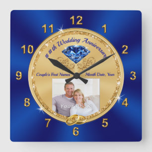 Prachtige Sapphire Jubileum Gifts 45th ELK JAAR Vierkante Klok