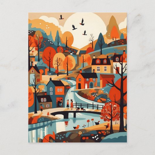 Prachtige Scandi Village Art Briefkaart (Voorkant)